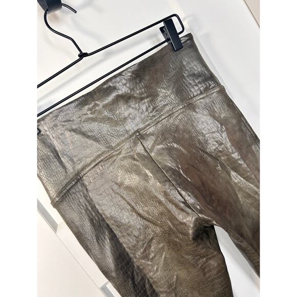Spanx Women's Faux Leather Croc Shine Leggings Stretch Darkened Olive Size Large - Picture 8 of 16